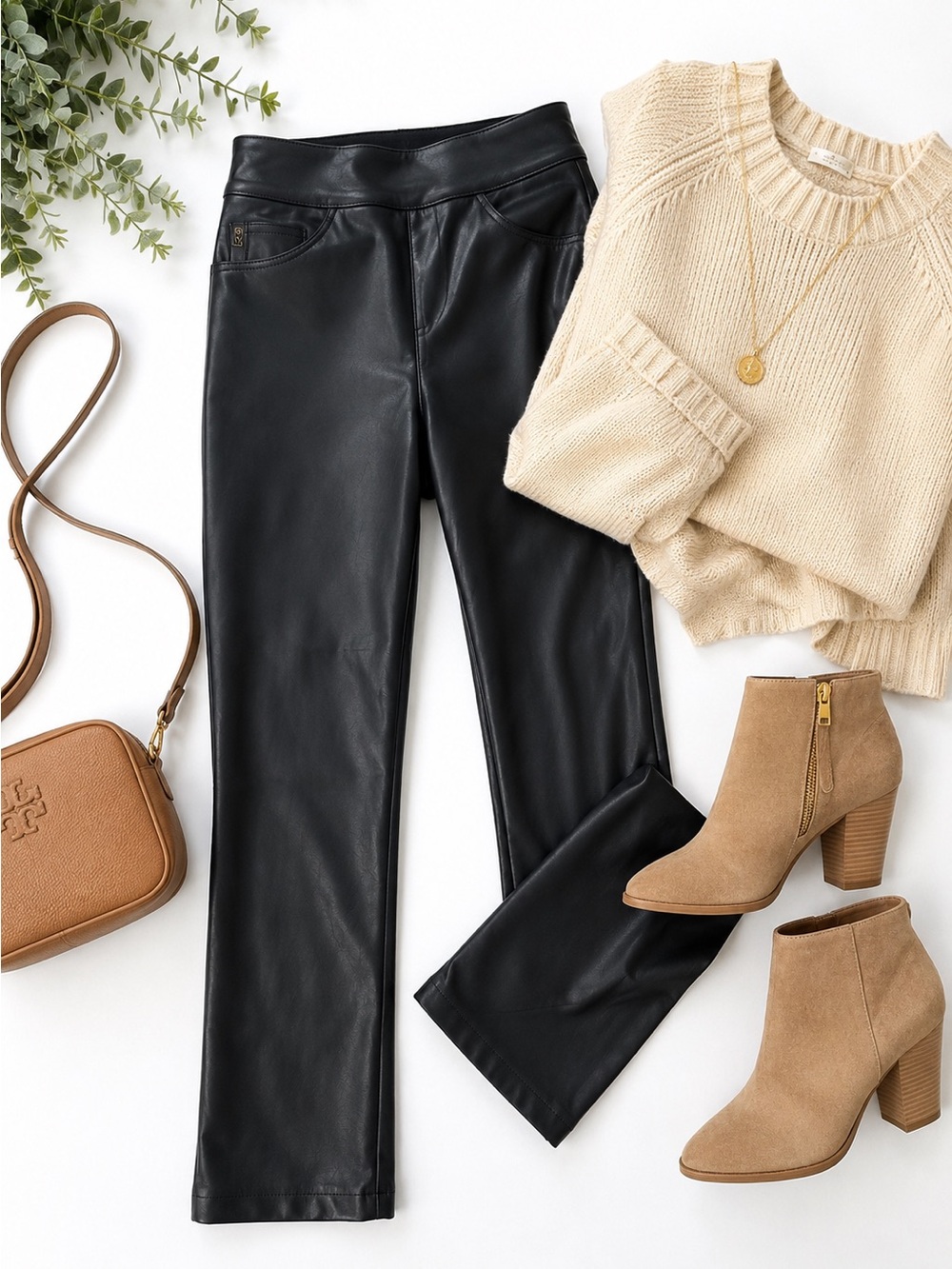 Belle‎ by Kim Gravel Black Faux Leather Boot-Cut Pants